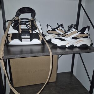 Steve Madden Black and White Sneakers with Tan Accents
